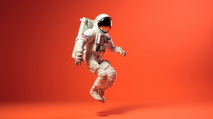 Dancing astronaut on orange background - Powered by Adobe