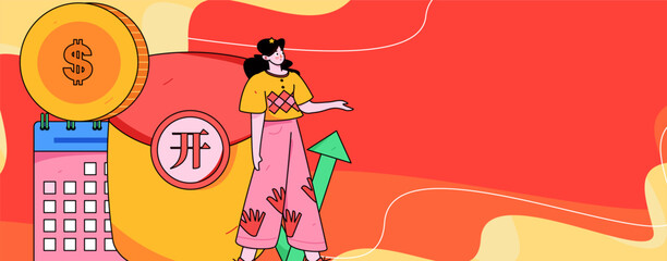 Naklejka premium Flat vector character concept illustration with red envelopes for promotion and promotion 