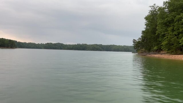 Point of view of a speeding boat on Laurel River Lake in central Kentucky near Corbin