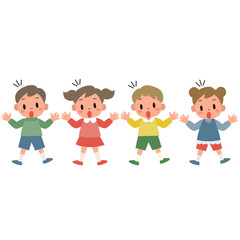 驚いた表情の女の子と男の子のイラストセット