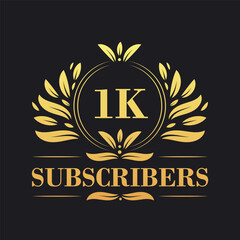 1K Subscribers celebration design. Luxurious 1K Subscribers logo for social media subscribers