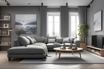 gray living room interior.
Generative AI
