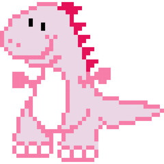 Fototapeta premium Dinosaur cartoon icon in pixel style
