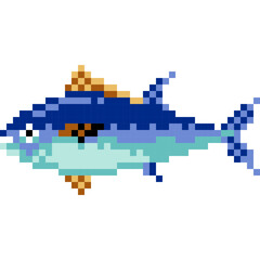 Fish cartoon icon in pixel style