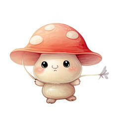 Fototapeta premium Watercolor Cute Mushroom happy.Ai Generated