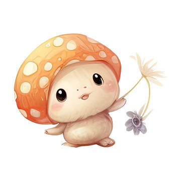 Watercolor Cute Mushroom happy.Ai Generated