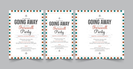 Going away party invitaion templates, farewell party a4 poster and square instagram post, vector illustration eps 10