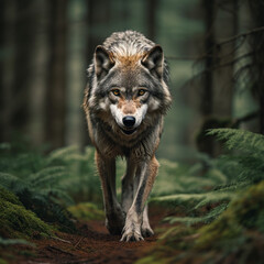 Untamed Majesty: The Feral Beauty of the Wild Wolf. AI Generative, Midjourney.