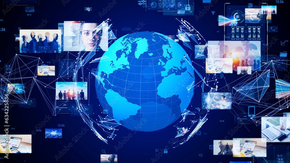 Poster Global communication network concept. Internet movie. Video distribution service. Streaming video. 