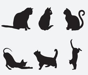 isolated black silhouette of a cat, vector collection	