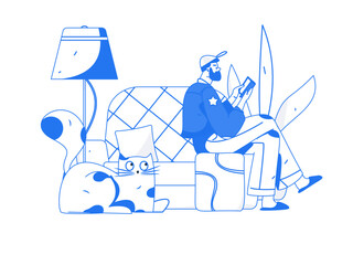 Home interior character scene flat vector concept operation hand drawn illustration
