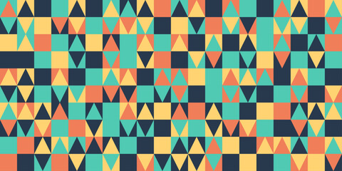 Multi-colored mosaic with triangles. Pattern for textile, pillow, cloth, background, packaging, notepad, cup, wallpaper.