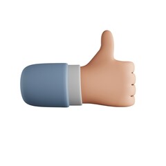 3d human hand gesture thumb up to sign ok or agree, give a good sign to do something, thumb up icon,  3d rendering, 3d illustration, 3d blander.