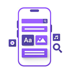 3d purple illustration icon of using smartphone for multimedia music video and social media content creator