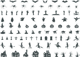Halloween silhouettes, Halloween bundle, Collection of Halloween silhouettes, Halloween vector, Halloween Svg, Halloween elements icon set.