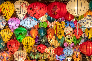 LANTERN of Hoi An ancient town, UNESCO world heritage, at Quang Nam province. Vietnam. Hoi An is one of the most popular destinations for tourist. - obrazy, fototapety, plakaty