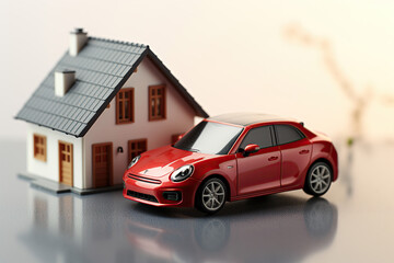 A house and car placed on the concrete.