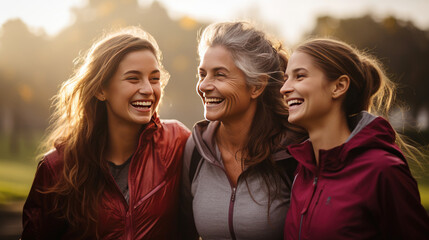 Fototapeta premium grandmother and daughter walking in the park., group of friends having fun