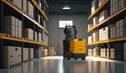 Naklejka premium Automated guided vehicle in warehouse logistic and tra Generative Ai