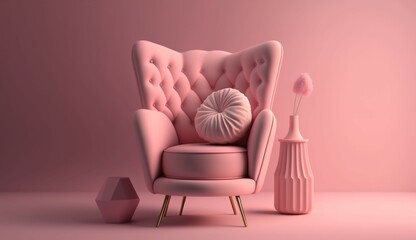of a light pink colored armchair against pink backgrou Generative Ai