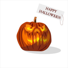 Happy Halloween. Terrible pumpkin heads with different faces. Fiery eyes.