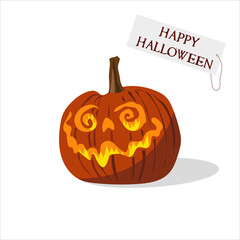 Happy Halloween. Terrible pumpkin heads with different faces. Fiery eyes.