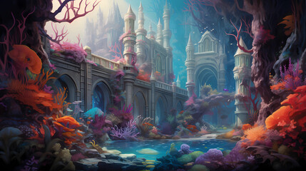 underwater vibrant coral formations resemble the intricate architecture