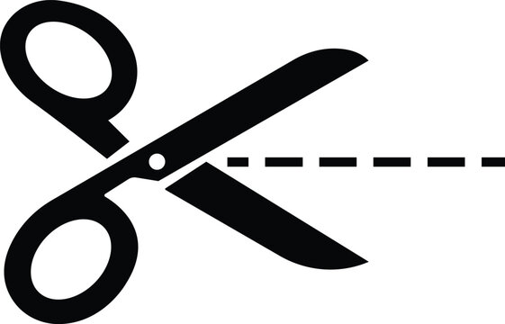 scissor icon. Scissors icon on white background. Scissors icon with cut line . coupon dotted cutout scissor symbol. paper dash cut mark. Simple silhouette graphic design element.