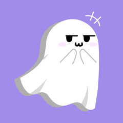 Cute Ghost. Emotion giggle face. cartoon character and flat design. Vector Illustrations for Halloween Day.