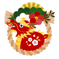 注連縄ツバキに赤龍のお年賀シンボル