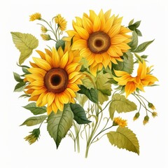 Watercolor illustration of sunflowers. Watercolor floral. Botanical Drawing. White background.