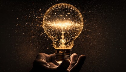 Great idea concept, Idea, innovation and inspiration, creativity with light bulbs that shine glitter on table, new ideas with innovative technology and creativity, business, education, technology