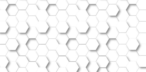 Seamless pattern Background Abstract hexagons. 3d Hexagonal structure futuristic white background and Embossed Hexagon , honeycomb white Background ,light and shadow ,Vector.