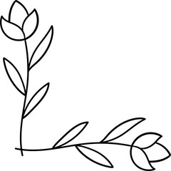 border, floral, flowers, green, nature, botany, tree, branches, leaf, edge, ornament, corner, leaves, line art, design, plant, garden, illustration, hand drawn, frame
