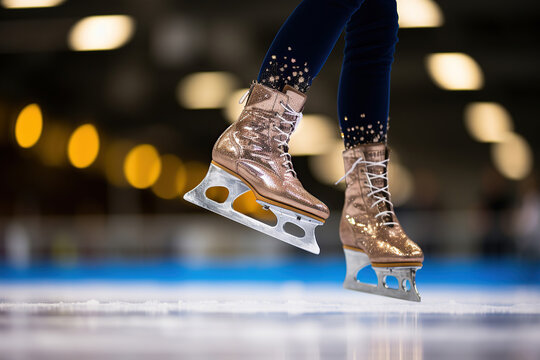 Elegant figure skates glide gracefully on the ice.
