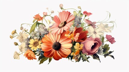 clipart vintage flower on white background spaced out.Generative AI