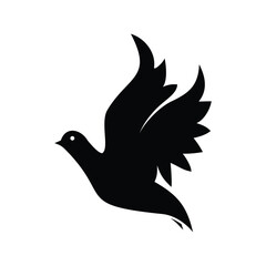 Silhouette flying dove on white background