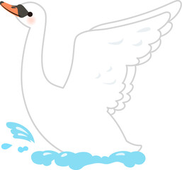 水面で羽ばたく白鳥