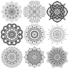 Set mandalas. Round Ornament Pattern. mandala flower. Vintage decorative elements. Hand drawn background. Islam, Arabic, Indian, ottoman motifs.