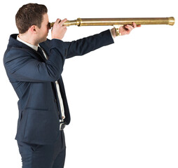 Obraz premium Digital png photo of caucasian businessman using telescope on transparent background