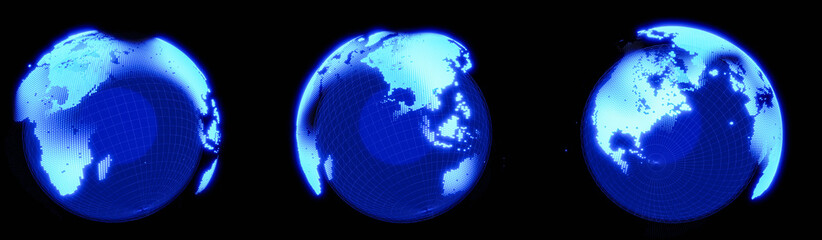 Glowing world map, celular, honeycomb, hexagonal, science, technology, HUD style. Business and investment world map, slow rotation and toggle texture. 3D Rendering