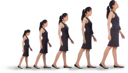 Digital png photo of asian businesswoman increasing in size on transparent background