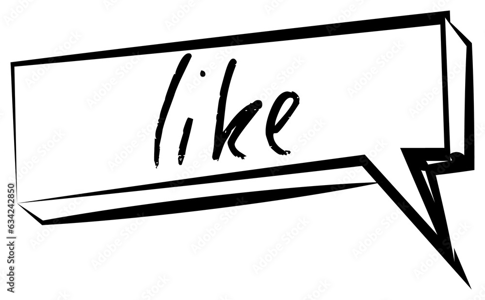 Poster digital png illustration of like text on rectangular speech bubble on transparent background