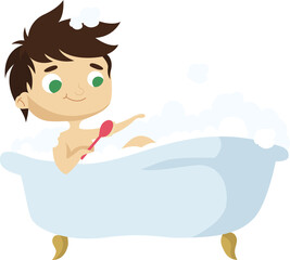 Obraz na płótnie Canvas Digital png illustration of happy caucasian boy in bubble bath on transparent background
