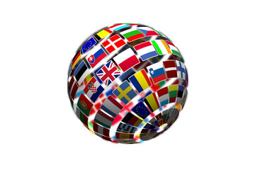 Obraz premium Digital png illustration of globe of national flags on transparent background