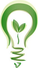 Digital png illustration of green light bulb with seedling on transparent background
