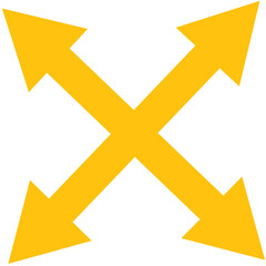 Digital png illustration of yellow cross with arrow heads on transparent background