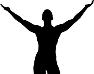 Digital png black silhouette image of athlete with arms outstretched on transparent background