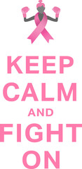 Digital png of keep calm and fight on text and female boxer in pink ribbon on transparent background