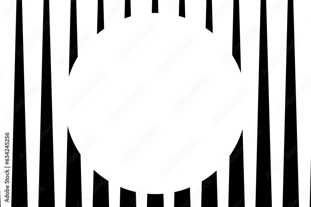 Poster black and white optical illusion triangular striples cut out circle frame for text message. op art c
